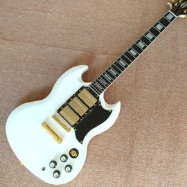 Chine Guitare électrique SG de haute qualité, clavier en ébène, matériel en or, 3 pickups de guitare électrique fournisseur