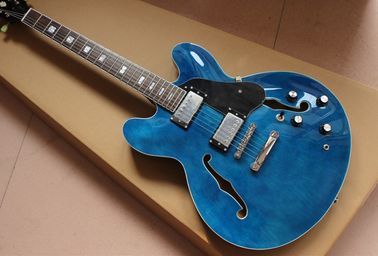 Chine Guitare électrique de haute qualité en corps creux bleu avec matériel chromé fournisseur