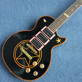 Chine Guitare électrique personnalisée Chibson LP avec corps noir avec cinq étoiles pointues fournisseur