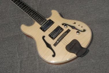Chine Guitare électrique à six cordes, double f-hole, couleur bois. fournisseur