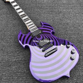 Chine Guitare électrique de haute qualité en forme de cercle de peinture violette en placage noir en bois de rose fournisseur