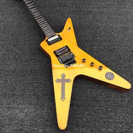 Chine Guitare électrique irrégulière en forme spéciale peinture jaune bois de rose tableau de doigts guitare électrique à double onde livraison gratuite fournisseur