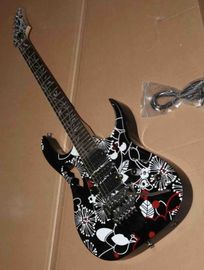 Chine Guitare personnalisée Jemseries Modèle Guitare électrique Avec 3 pick-ups Abalone Fleur Inlay En Noir Multicolore fournisseur
