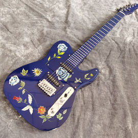 Chine Peinture artisanale des fleurs sur le corps bleu de la planche à doigts et la tête de la guitare électrique fournisseur