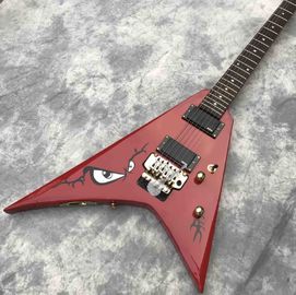 Chine Guitare électrique personnalisée en rouge Nouveau Double Shake Imprimé Oeil d'oiseau Or Hardware Logo personnalisable fournisseur