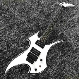 Chine Nouvelle guitare électrique de haute qualité Floyd-Rose de forme irrégulière en blanc avec tableau d'affichage en bois de rose fournisseur