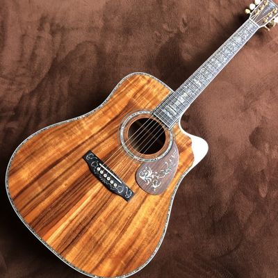 Chine Custom 41 pouces massif KOA bois haut coupe classique folk guitare acoustique réelle Abalone Inlay D-Shape Guitare électrique bois P fournisseur