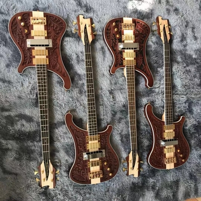 Chine Custom Grand Rickenbacker Style 4 cordes Cou à travers le corps Guitare basse électrique Carve Top usine d'instruments de musique fournisseur