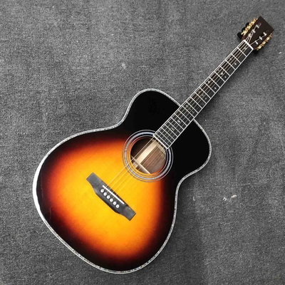 Chine Personnalisé AAAAA Tout le corps de style OM solide Guitare acoustique ébène Fingerboard Coco arrière côté Abalone Liant Classic Headstock. fournisseur