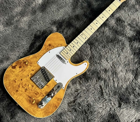 Chine Guitare électrique, haut en érable, couleur jaune, corps en acajou, clavier en érable, liaison unique fournisseur