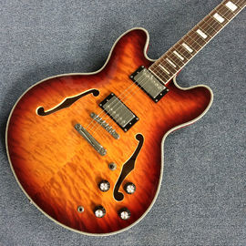 Chine Guitare électrique jazz double F, Rosewood Fingerboard, couleur éclair Quilte Maple avec dos rouge fournisseur