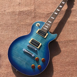 Chine Disque LP sur mesure flamme de tigre guitare électrique standard bleu corps d'acajou cou fournisseur