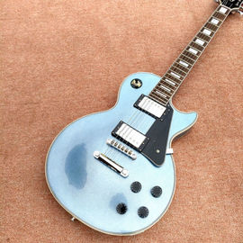 Chine Guitare électrique LP personnalisée de haute qualité, bleu métallique, chrome fournisseur