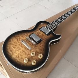 Chine Nouvelle arrivée Guitare électrique personnalisée avec TonePros, liant le pinceau du fretboard à l'ébène, haut et arrière d'érable couverts, en marron fournisseur