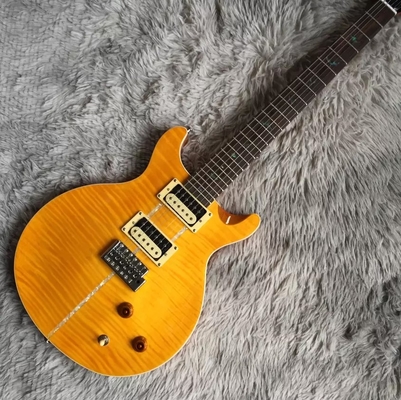 Chine Guitare électrique personnalisée en flamme d'érable avec incrustation d'oiseau et matériel chromé en jaune PRS Santana Retro Orange fournisseur