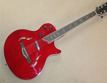 Chine En gros Fabrique personnalisée 21 frets T5 classique guitare électrique rouge semi creuse avec clavier en bois de rose, peut être personnalisé fournisseur