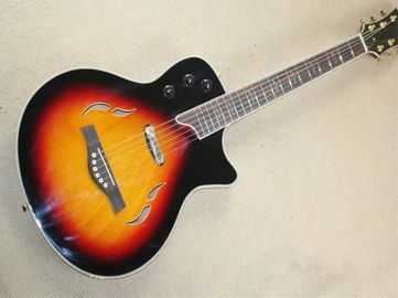 Chine Vente en gros Fabrique personnalisée 21 frets T5 classique tabac semi-hollow Sunburst guitare acoustique folk avec incrustation d'oiseau fournisseur