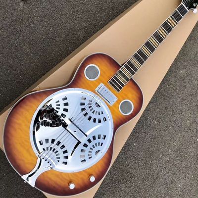Chine Guitare faite sur commande de Dobro avec la guitare hawaïenne arrière de résonateur d'ondulation superbe de l'eau de dessus de rayon de soleil fournisseur