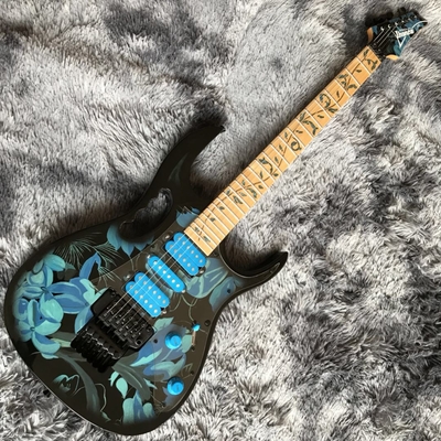 Guitare électrique personnalisée Ibanez style Jem77p Steve Vai en motif floral bleu fournisseur