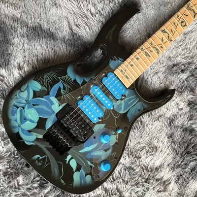 Guitare électrique personnalisée Ibanez style Jem77p Steve Vai en motif floral bleu fournisseur