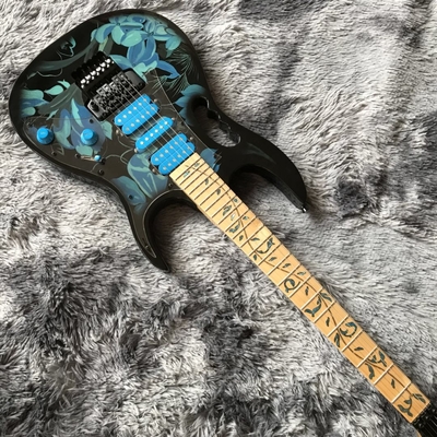 Guitare électrique personnalisée Ibanez style Jem77p Steve Vai en motif floral bleu fournisseur
