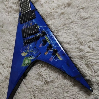 Fabrique personnalisé corps spécial bleu Flying V Guitare électrique Hardware noir avec une qualité supérieure fournisseur