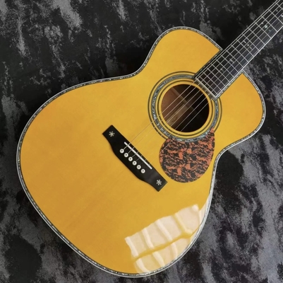 Guitare acoustique jaune de la série OM42 en bois massif de 40 pouces personnalisée fournisseur