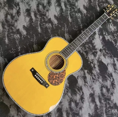 Guitare acoustique jaune de la série OM42 en bois massif de 40 pouces personnalisée fournisseur