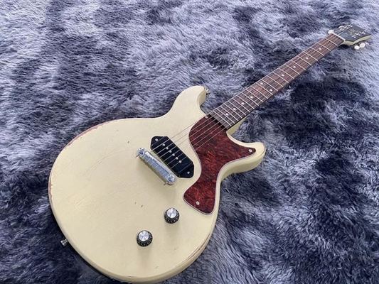 Guitare électrique personnalisée GB Junior Milk Blanc Couleur 1 P90 Pickup Fabriqué à la main lourde relique d'acajou Corps et cou fournisseur