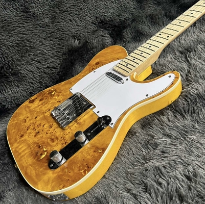 Guitare électrique, haut en érable, couleur jaune, corps en acajou, clavier en érable, liaison unique fournisseur