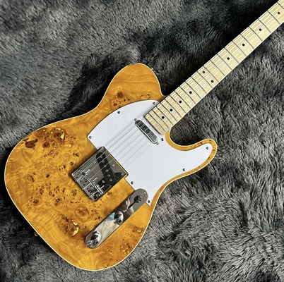 Guitare électrique, haut en érable, couleur jaune, corps en acajou, clavier en érable, liaison unique fournisseur