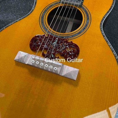 6 cordes personnalisées OEM en bois massif guitare acoustique OO 38 pouces corps pont ébène fournisseur