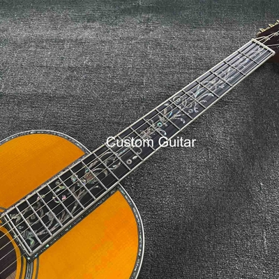 6 cordes personnalisées OEM en bois massif guitare acoustique OO 38 pouces corps pont ébène fournisseur
