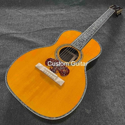 6 cordes personnalisées OEM en bois massif guitare acoustique OO 38 pouces corps pont ébène fournisseur
