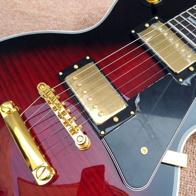 Guitare électrique LP personnalisée de haute qualité, Guitare électrique Red Flame Maple Top avec matériel en or, livraison gratuite fournisseur