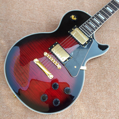 Guitare électrique LP personnalisée de haute qualité, Guitare électrique Red Flame Maple Top avec matériel en or, livraison gratuite fournisseur