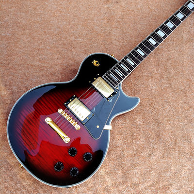 Guitare électrique LP personnalisée de haute qualité, Guitare électrique Red Flame Maple Top avec matériel en or, livraison gratuite fournisseur