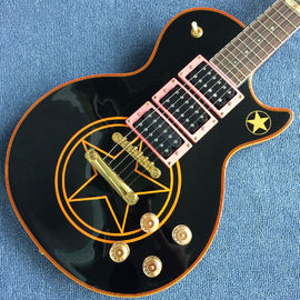 Nouvelle guitare électrique LP de haute qualité, corps noir avec cinq étoiles pointues, livraison gratuite fournisseur