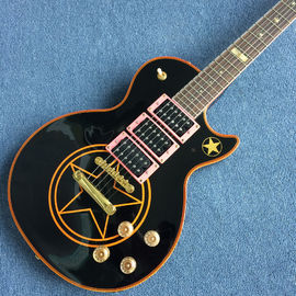 Nouvelle guitare électrique LP de haute qualité, corps noir avec cinq étoiles pointues, livraison gratuite fournisseur