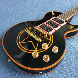 Nouvelle guitare électrique LP de haute qualité, corps noir avec cinq étoiles pointues, livraison gratuite fournisseur