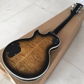 Nouvelle arrivée Guitare électrique personnalisée avec TonePros, liant le pinceau du fretboard à l'ébène, haut et arrière d'érable couverts, en marron fournisseur