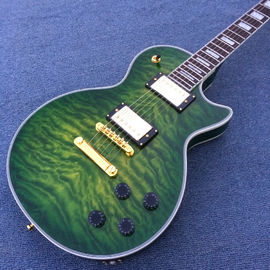 Guitare électrique LP personnalisée Chibson, Guitare électrique Green Flame Maple Top avec matériel or fournisseur