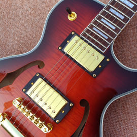 Guitare électrique à carrosserie semi-hollow avec trous F, Flame Maple Top &amp; Back fournisseur