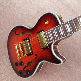 Guitare électrique à carrosserie semi-hollow avec trous F, Flame Maple Top &amp; Back fournisseur