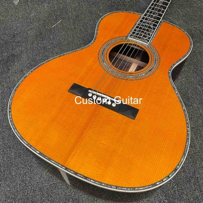 39&quot; en bois massif de rose arrière côté guitare acoustique ébène Fretboard Abalone incrustations en peinture jaune fournisseur