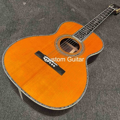39&quot; en bois massif de rose arrière côté guitare acoustique ébène Fretboard Abalone incrustations en peinture jaune fournisseur