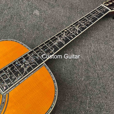 39&quot; en bois massif de rose arrière côté guitare acoustique ébène Fretboard Abalone incrustations en peinture jaune fournisseur