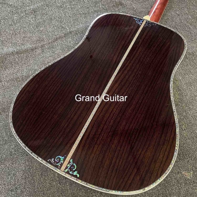 Disponible sur commande en Deluxe Solid Spruce Top Dreadnought Corps Ébène Fingerboard 41 pouces Guitare acoustique Abalone réelle fournisseur