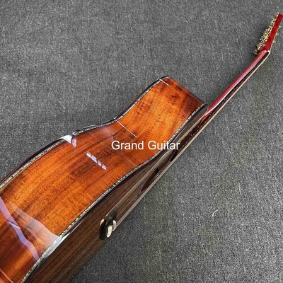 Grand OM Guitar Solid KOA Guitare acoustique arrière, logo personnalisé sur le boîtier fournisseur