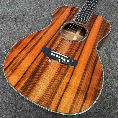 Grand OM Guitar Solid KOA Guitare acoustique arrière, logo personnalisé sur le boîtier fournisseur